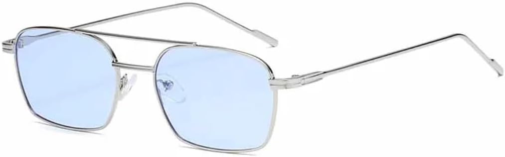 

Модные металлические солнцезащитные очки с двойной перемычкой, маленькая квадратная оправа, женские, для активного отдыха и вождения, мужские, роскошные, с защитой от УФ-излучения UV400 TVTBBVV, Silver Blue