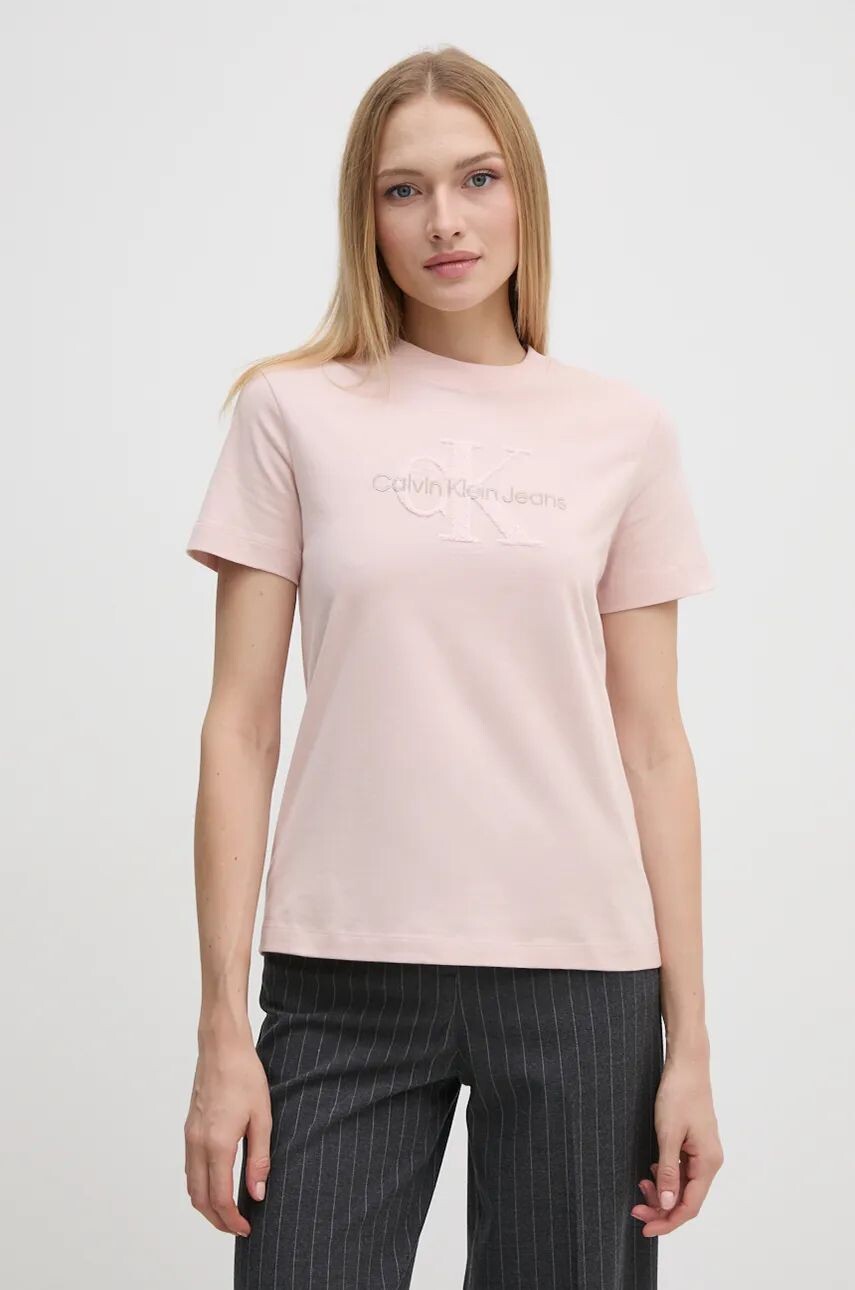 

Хлопковая футболка Calvin Klein Jeans, розовый
