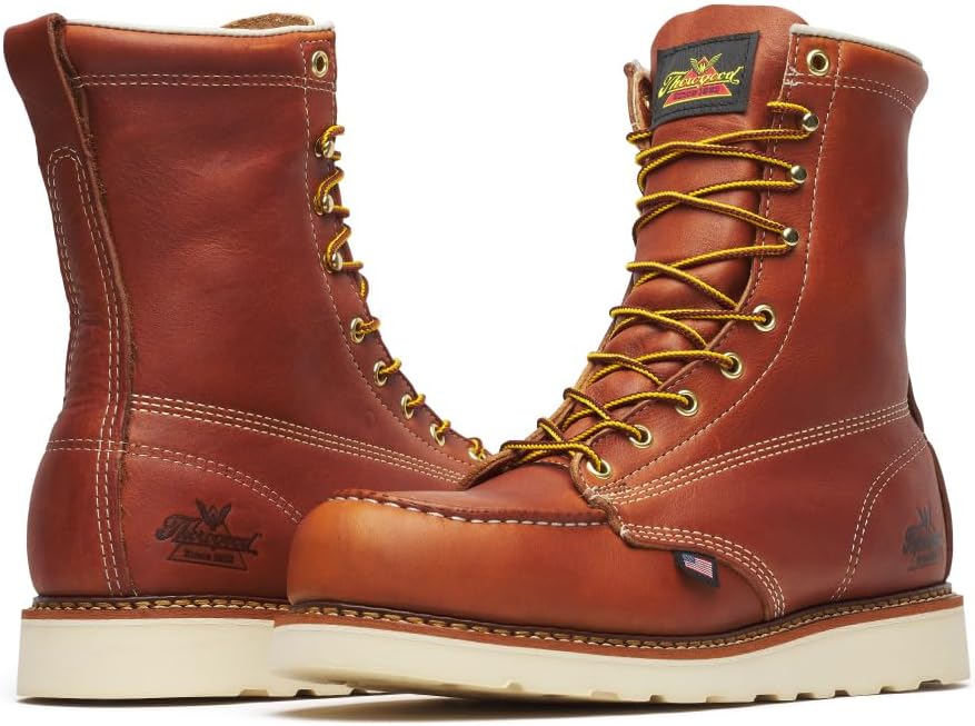 

Ботинки Thorogood American Heritage для мужчин с стальным носком, 20 см - из кожи высокого качества с Мок-Тоу, противоскользящей подошвой клиновидной формы и комфортной стелькой; сертифицированы по стандарту EH, Tobacco Oil-tanned