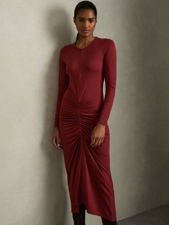 

Трикотажное платье джинни с рюшами Reiss, бордовый