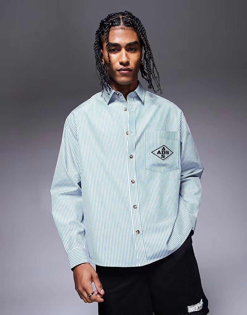 

Рубашка свободного кроя ASOS DESIGN в полоску с вышивкой зеленого цвета