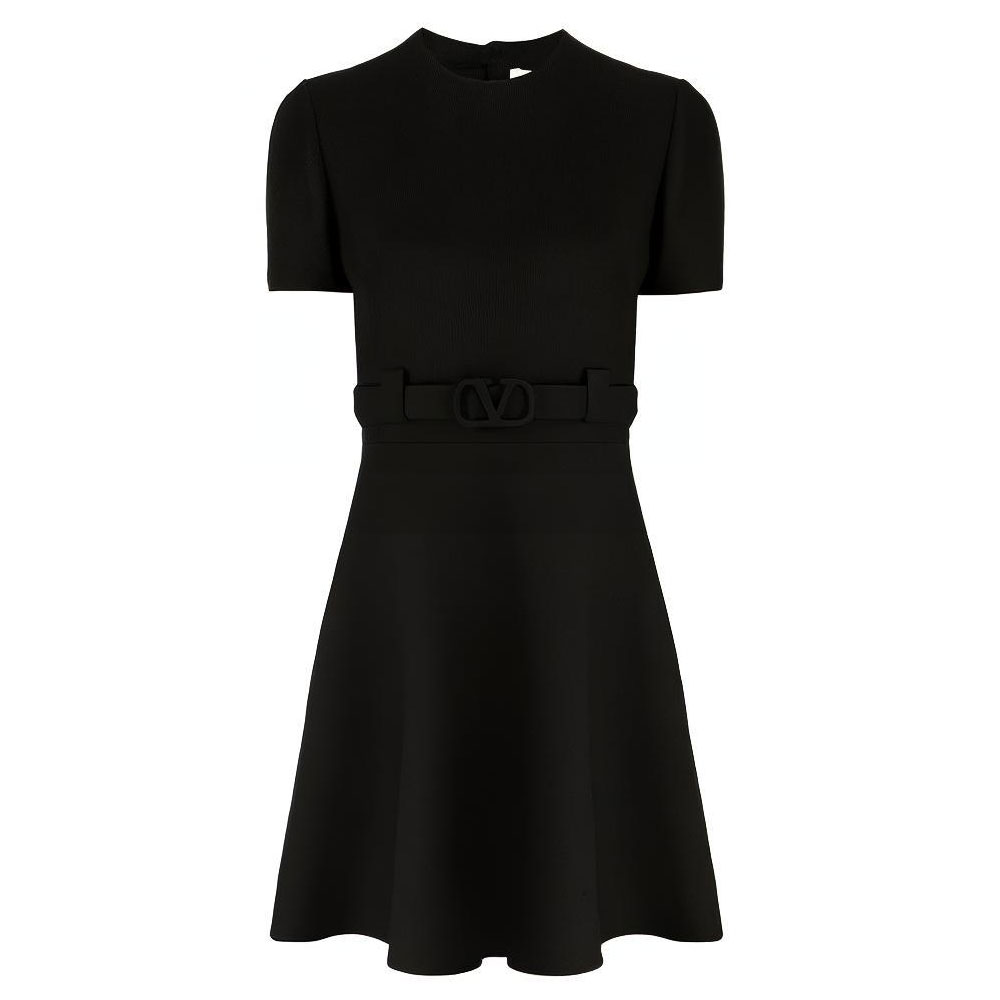 

Valentino Женское платье с короткими рукавами, черное, с круглым вырезом, средней длины