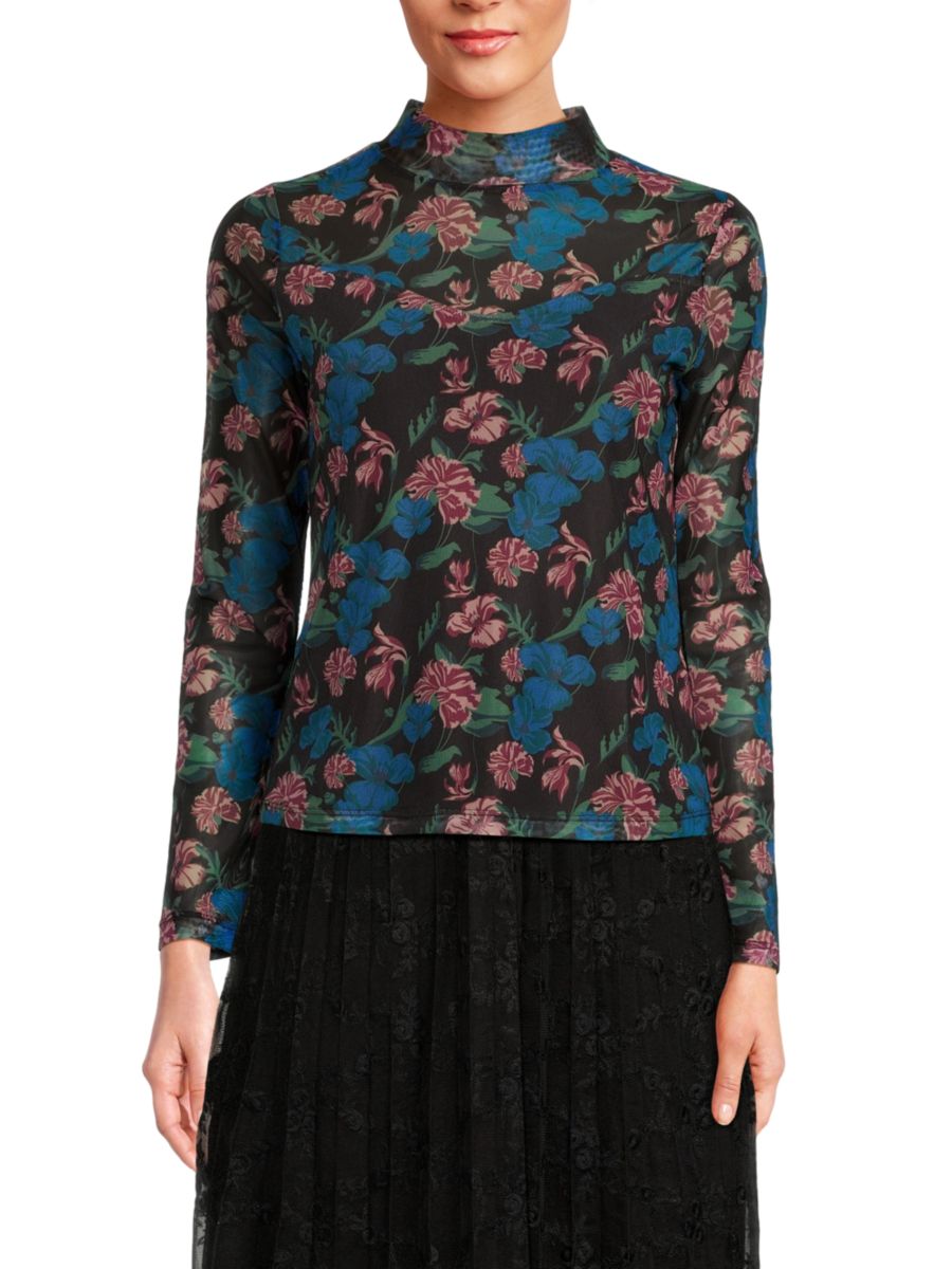 

Сетчатый топ с длинными рукавами Saks Fifth Avenue, цвет Dark Floral