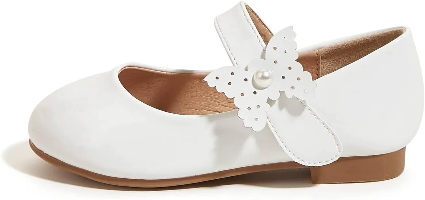 

Для малышей K KIP WOK Платье Mary Jane для девочки с блестящей отделкой и туфли с цветком для балета или свадьбы, белый