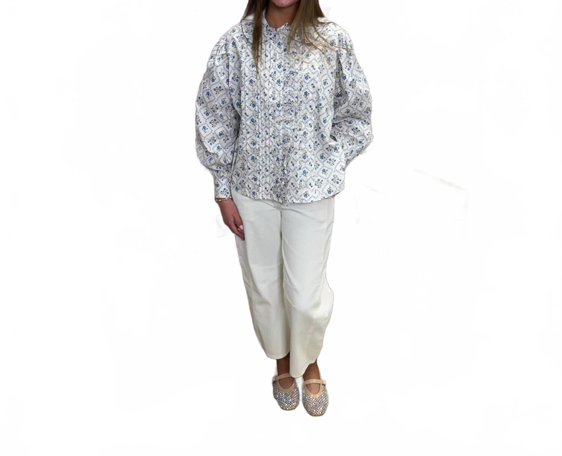 

Белая блузка с французскими цветочными складками и рюшами Karlie