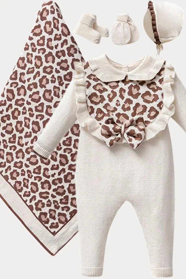 Детский комплект одежды для новорожденных девочек с принтом Luna Leopard Eid Outfit Naka Concept, Cream — фото 3