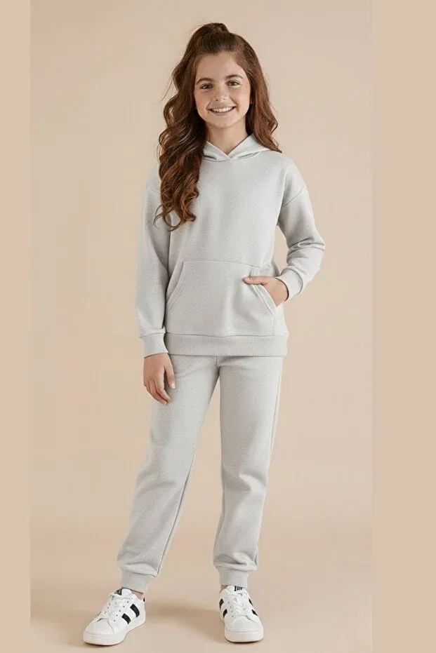 Детский комплект для девочек с принтом Penguin Sporty Style Hooded Tracksuit Set Armicem, Gray — фото 2