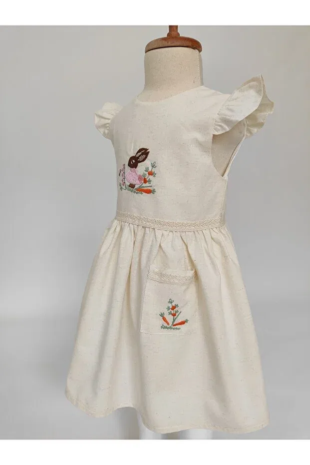 Детское платье для девочек с вышивкой кролика Ely Baby, Nude Color — фото 3