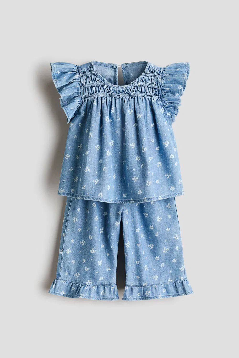 Комплект из двух предметов из джинсовой ткани с принтом H&M, Helles Denimblau/Geblümt — фото 4