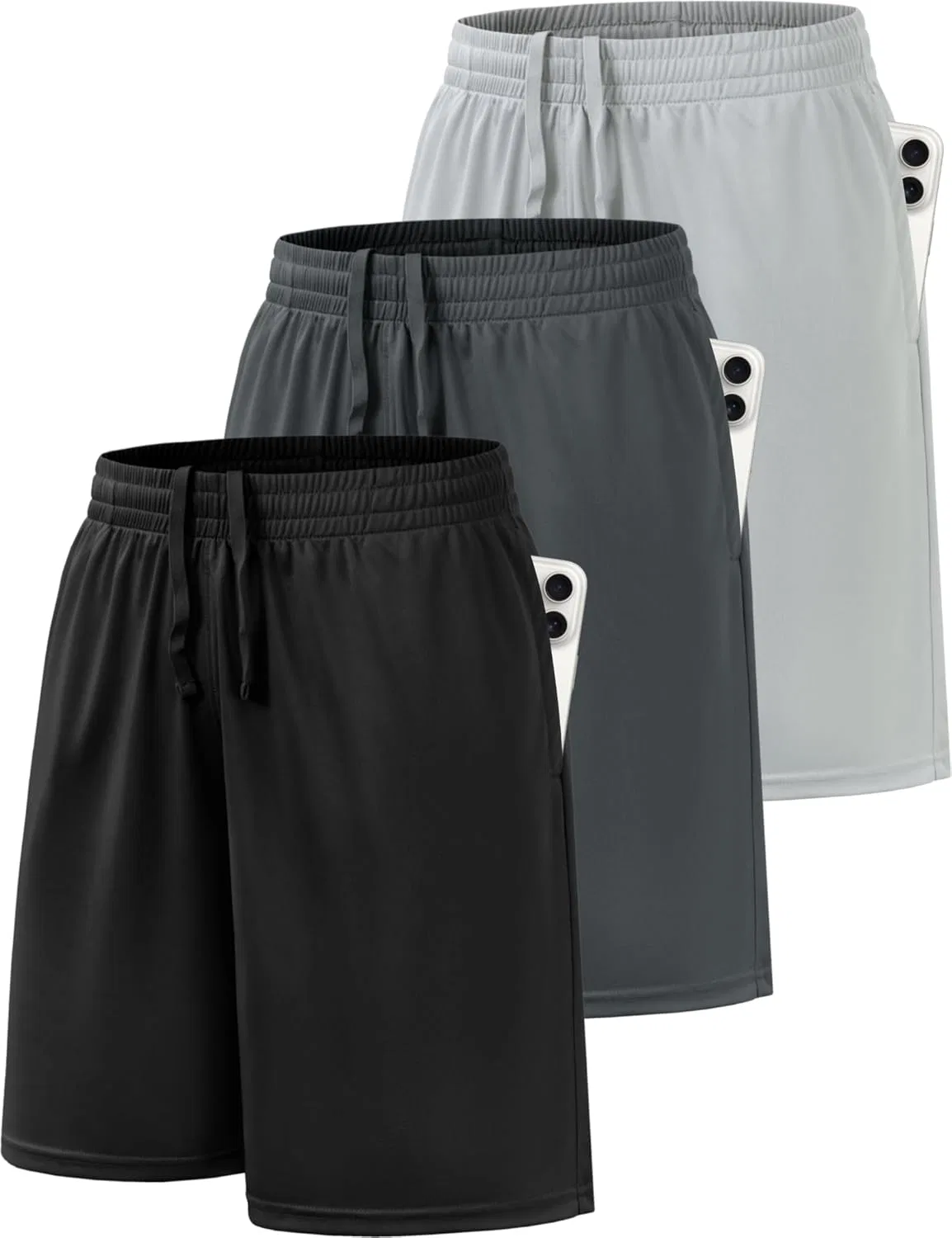 Шорты баскетбольные детские с карманами BVNSOZ, 2 шт, Black, dark Gray