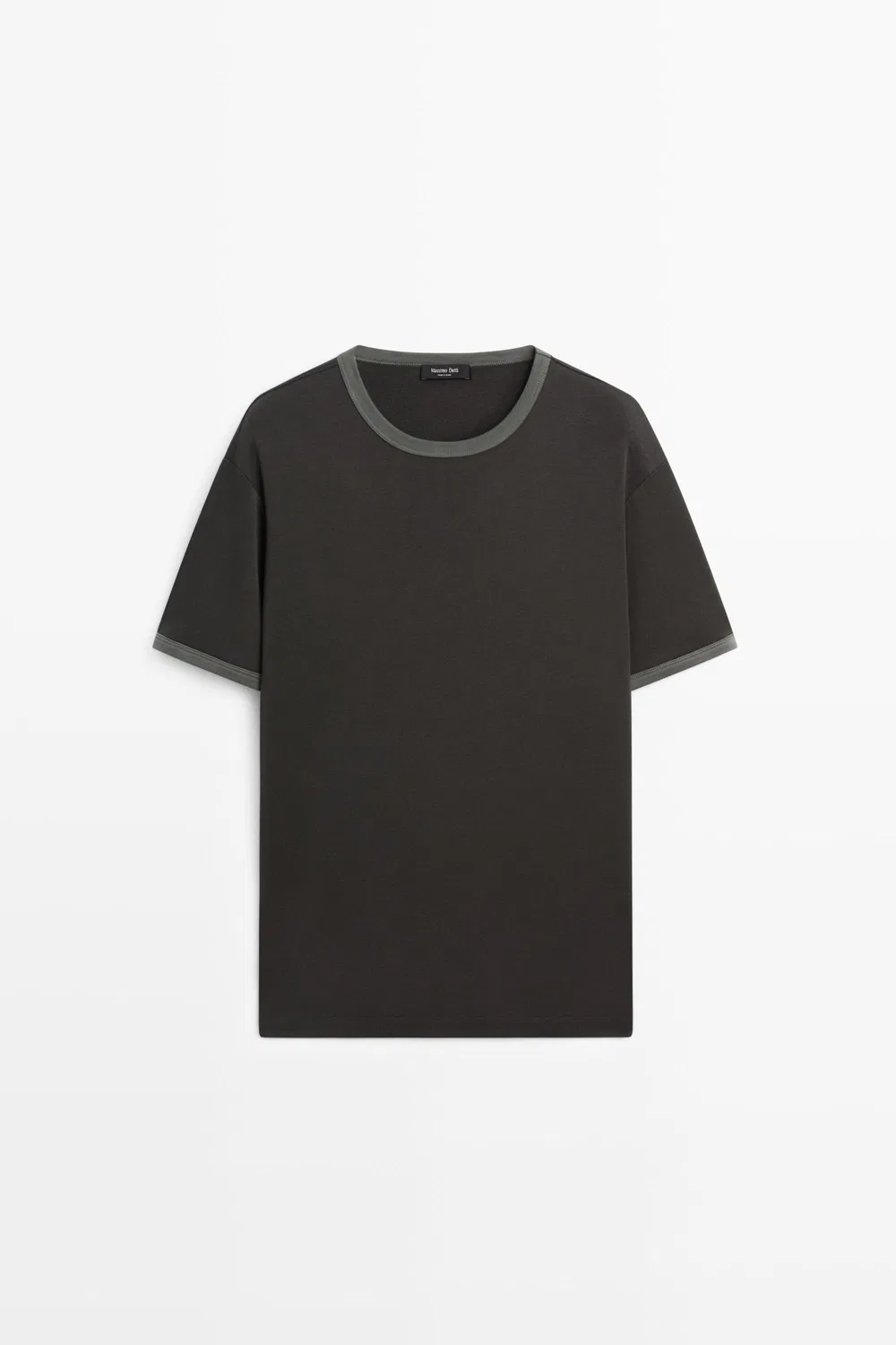 Футболка Massimo Dutti 100% Cotton Contrast Neck, серый — фото 2