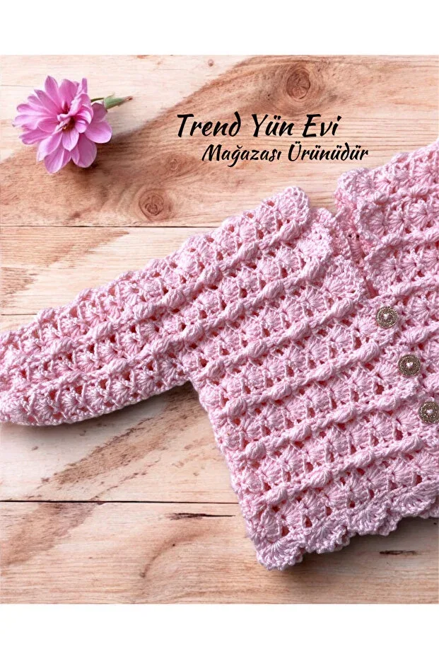 Детский кардиган для девочек вязаный ручной работы Trendyünevi, Pink