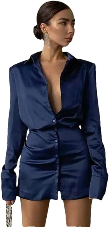 Женское мини-платье с V-образным вырезом Office Lady, Blue