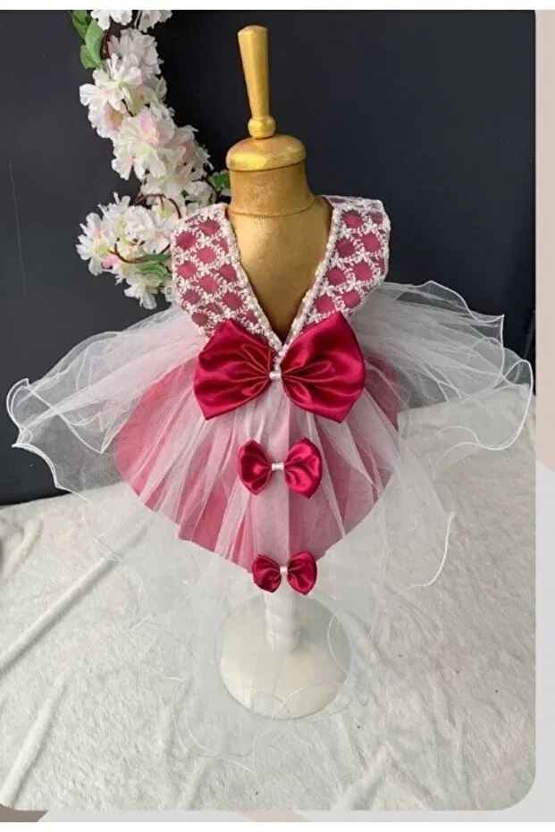Детское платье для девочек с принтом Mevlüt Set Wedding Dress Evening Dress Baby Birth Baby Shower Gift Biyan Collection, Damson — фото 4