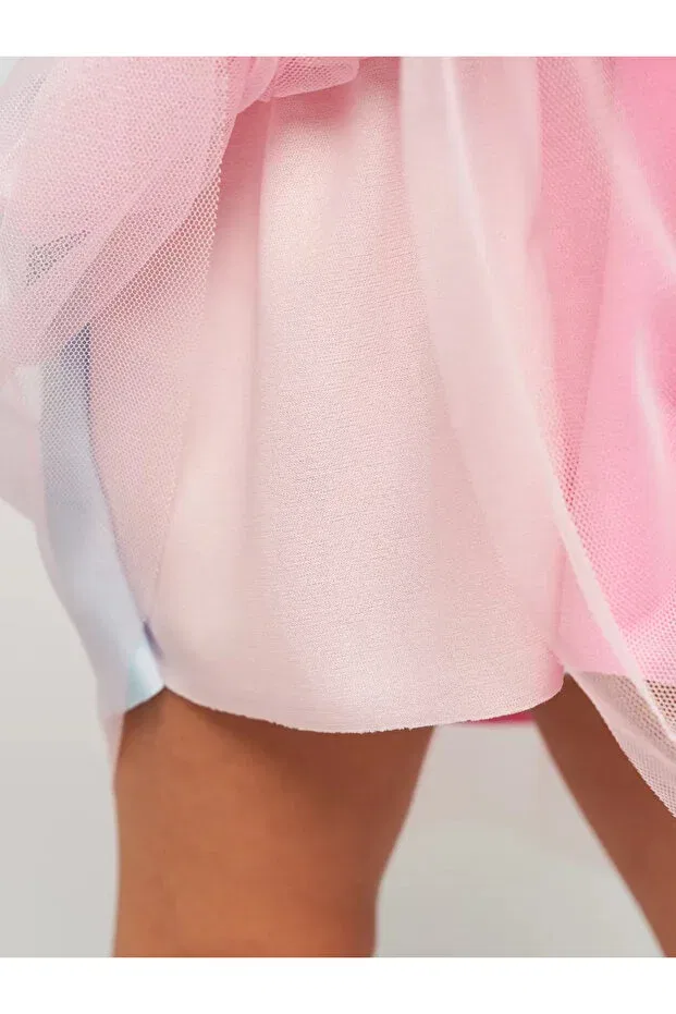 Детское платье из футера с принтом Colorful Tulle Combed Cotton Dress Beray Bebe, Ecru — фото 3
