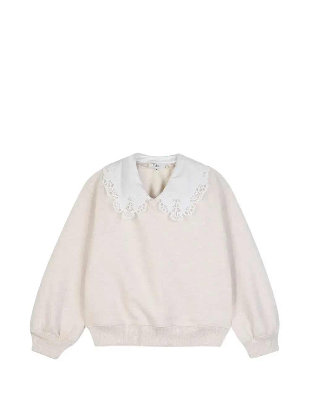 Свитер с ворником-бродери англез Chloé Kids, бежевый