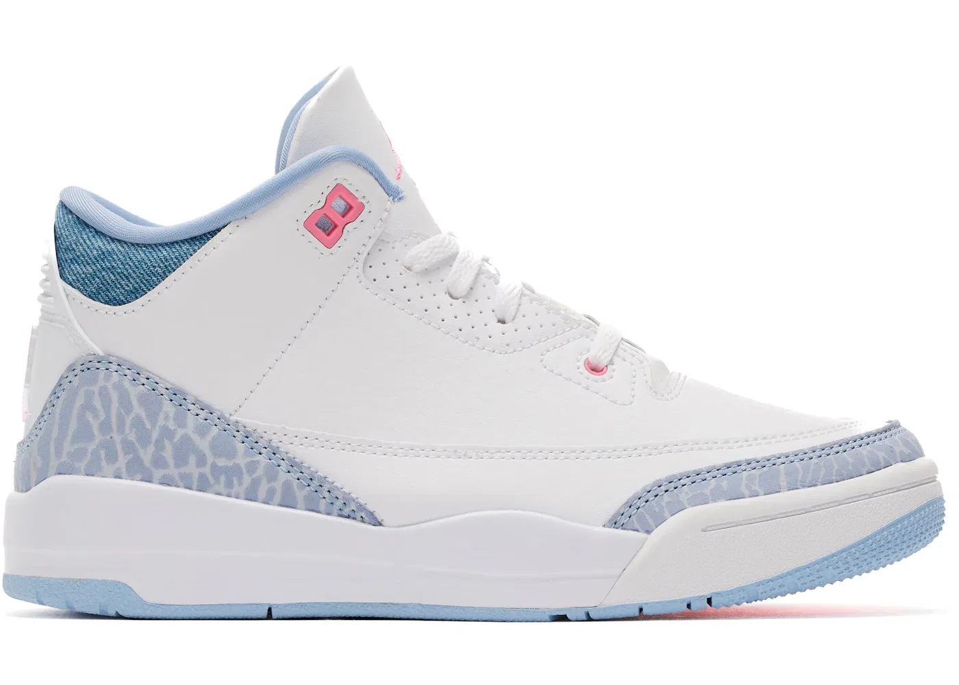 Детские кроссовки для мальчиков с кожаным верхом Jordan 3 Retro, White/Cobalt Bliss/Football Grey/Pink Glow