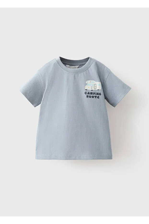 Детская хлопковое футболка с принтом Mango Baby, Blue — фото 3
