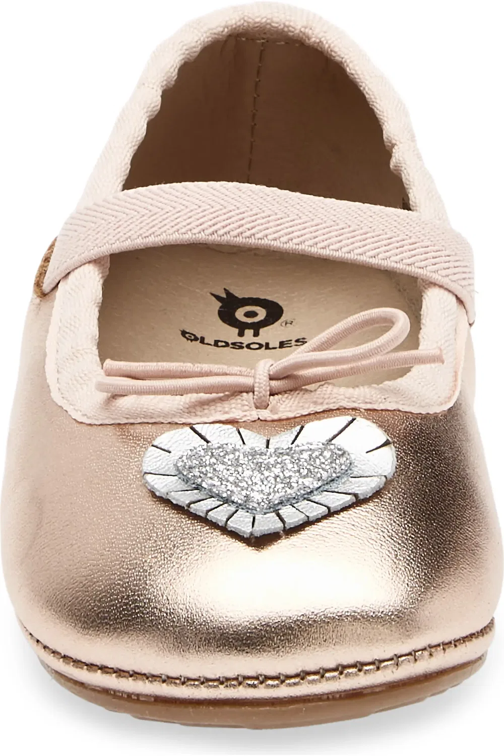 Детские туфли балетки с блестящим сердцем Mary Jane OLD SOLES, Copper/Glam Argent/Silver — фото 4
