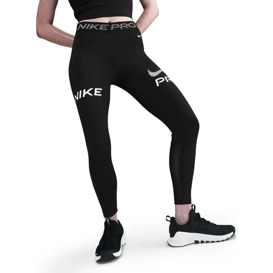 Женские спортивные леггинсы с тюлевыми вставками Nike Pro HV2306-010, Черный — фото 2