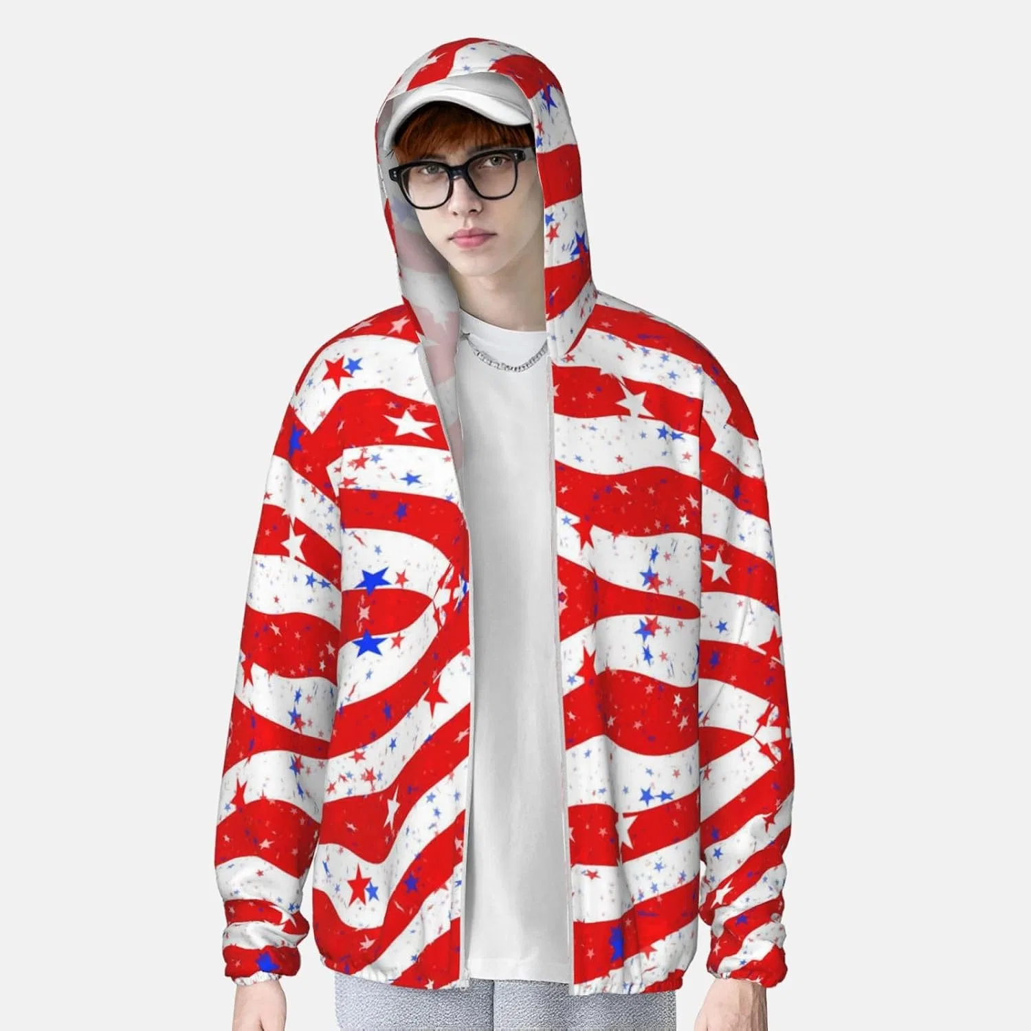 Унисекс солнцезащитная кофта с капюшоном Us Stars and Stripes, Black — фото 2