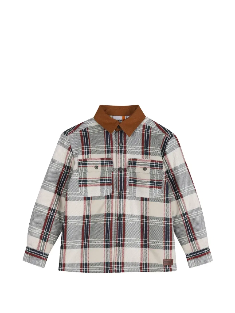 Клетчатая рубашка с нашивками на локтях Timberland Kids, бежевый