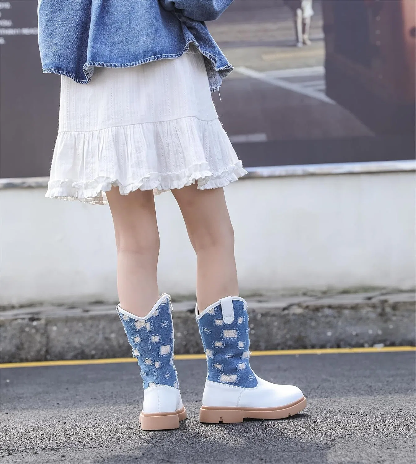 Детские сапоги для верховой езды с принтом Western kkdom, White Blue — фото 3