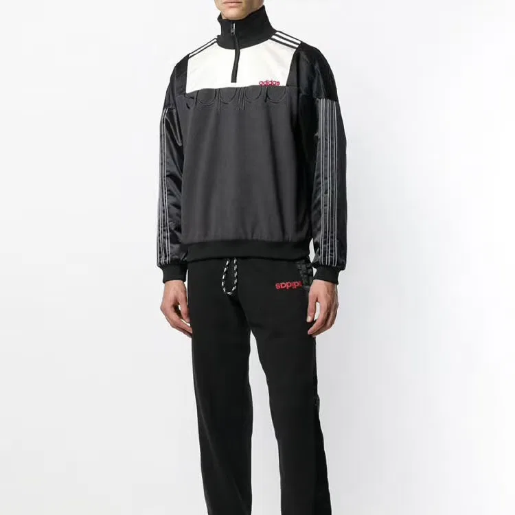 Куртка спортивная с принтом кроссовер логотипа на молнии Adidas, черный — фото 4