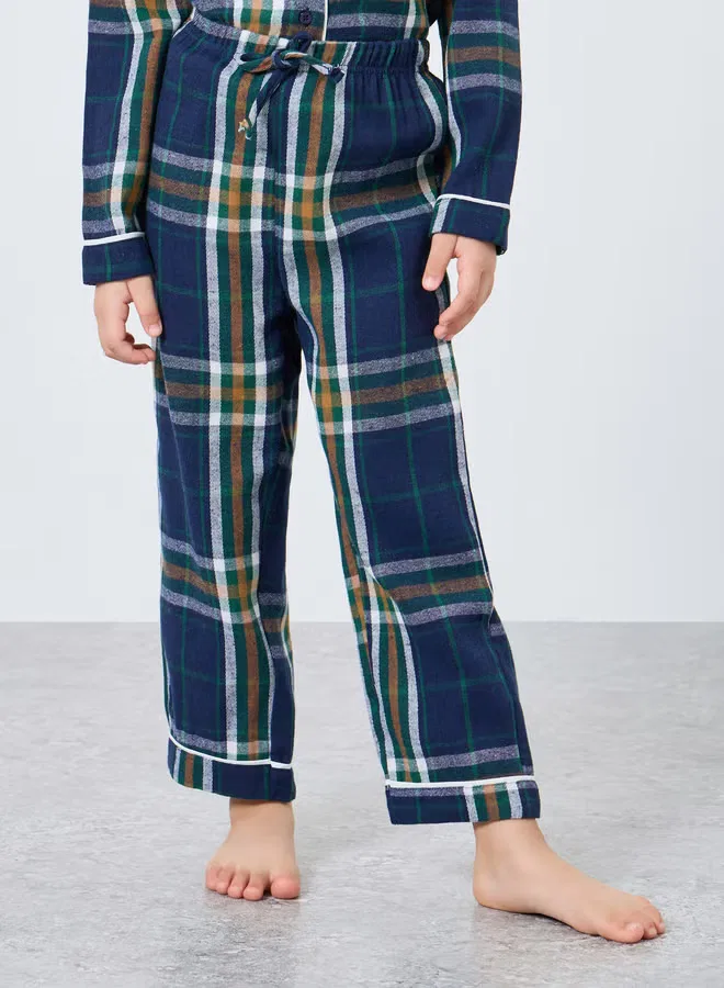 Комплект пижамный в клетку с длинным рукавом Family pyjamas Styli, темно-синий — фото 4