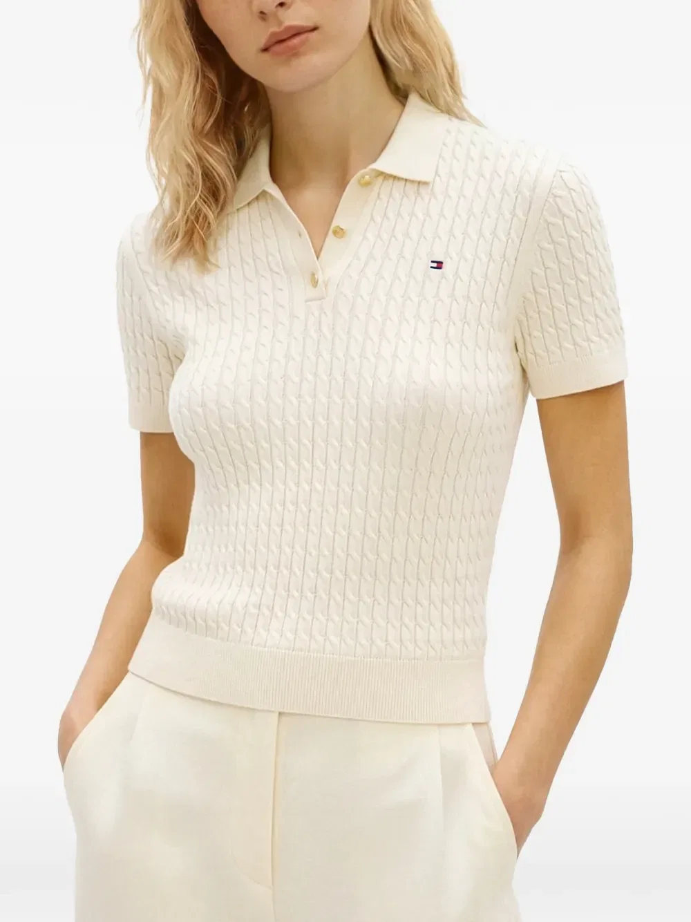 Вязаная рубашка поло Tommy Hilfiger, бежевый — фото 4