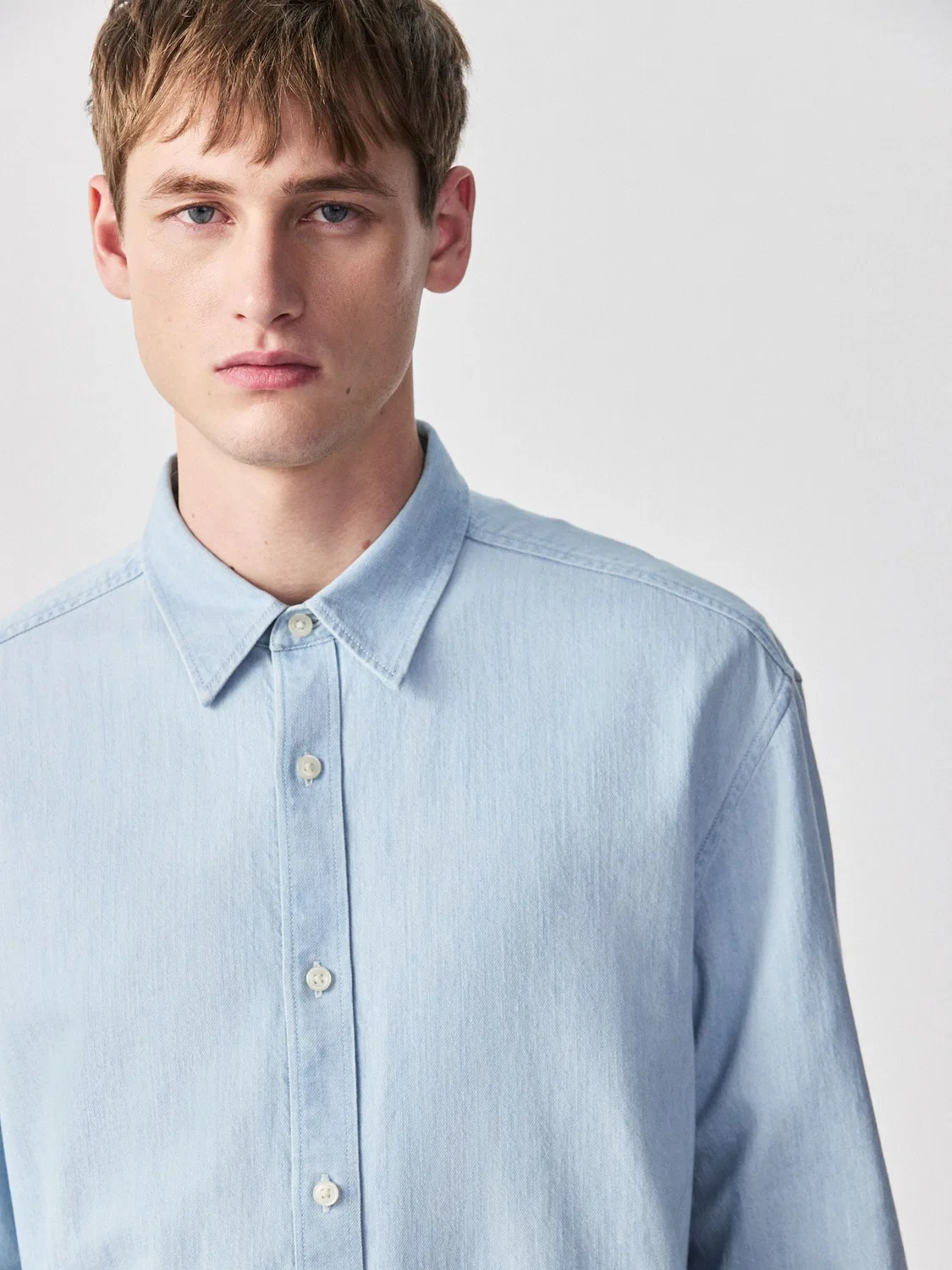 Рубашка джинсовая выбеленная с карманом, Bleach Denim Pocket Long Sleeve Shirt Next, Bleach — фото 4