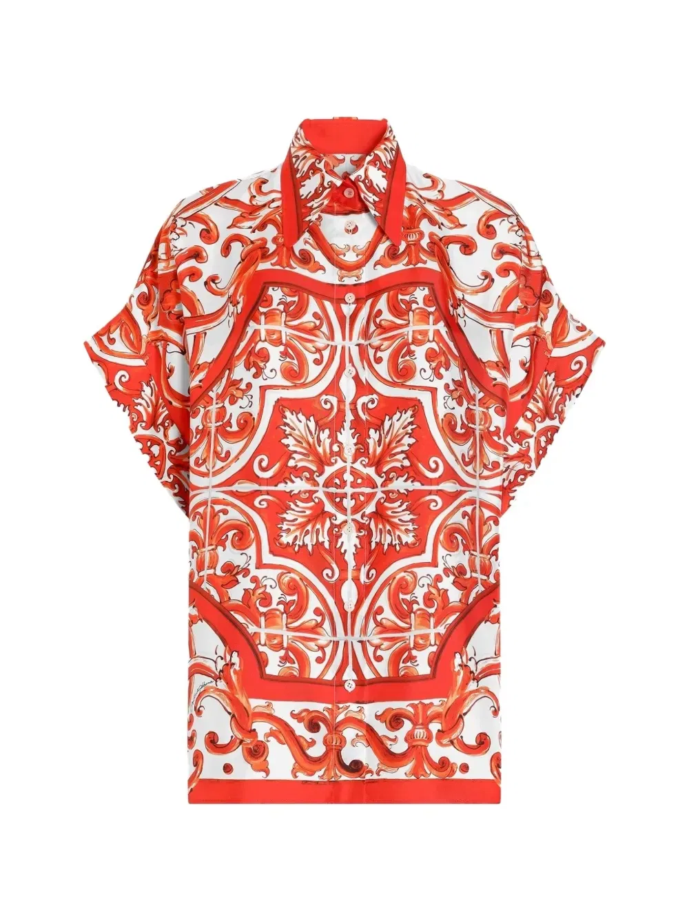 Шелковая рубашка с майоликовым принтом Dolce & Gabbana, красный