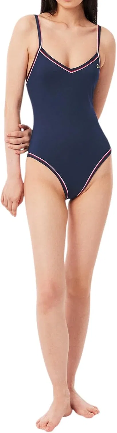 Купальник Lacoste Navy Blue/Red/White, цельный с V-образным вырезом