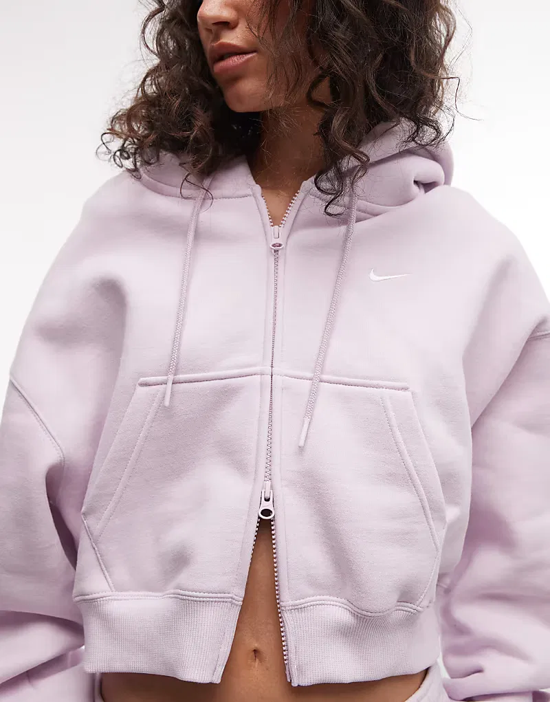 Укороченная толстовка Nike Studio Fleece средней плотности на молнии, сиреневый — фото 3