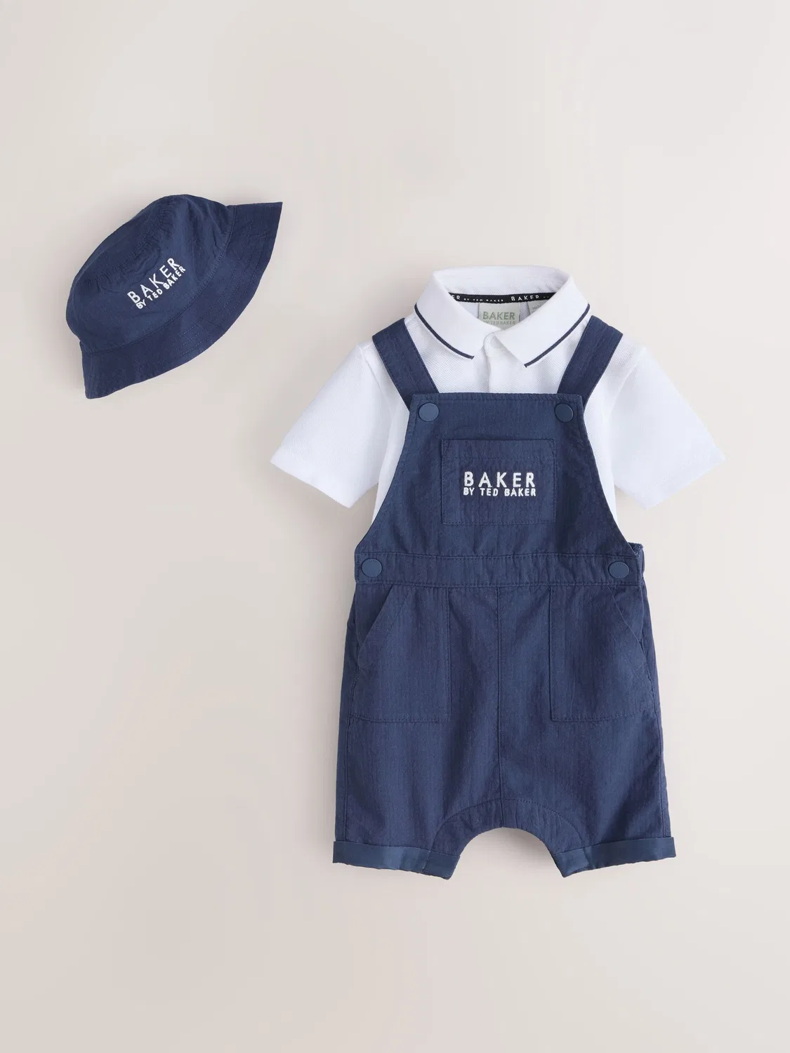 Комплект из джинсового комбинезона, поло и панамы Baker by Ted Baker, темно-синий