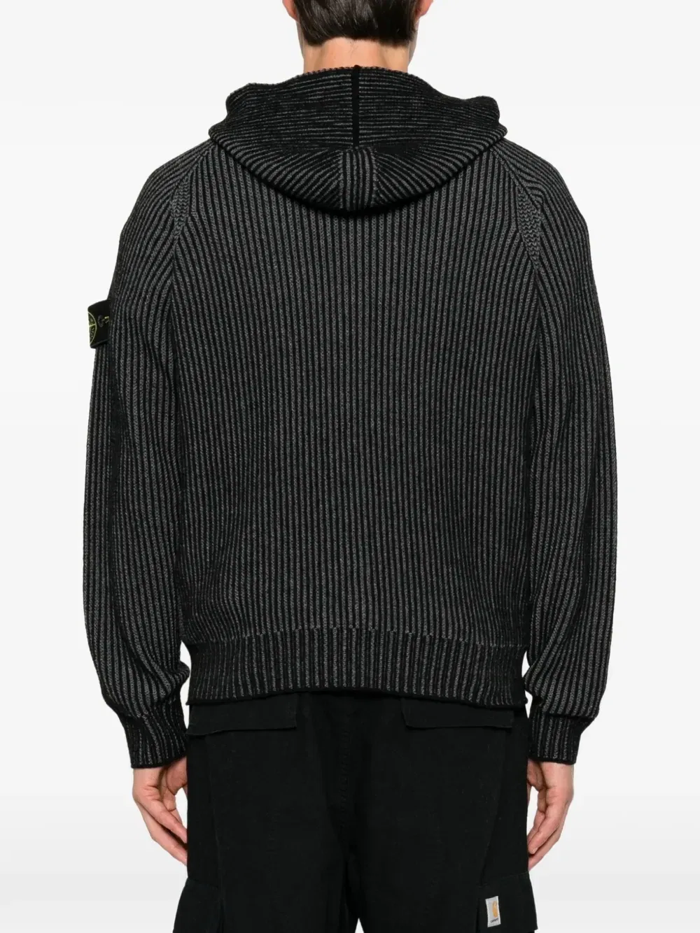 Кардиган на молнии из рубчатого трикотажа Stone Island, черный — фото 4