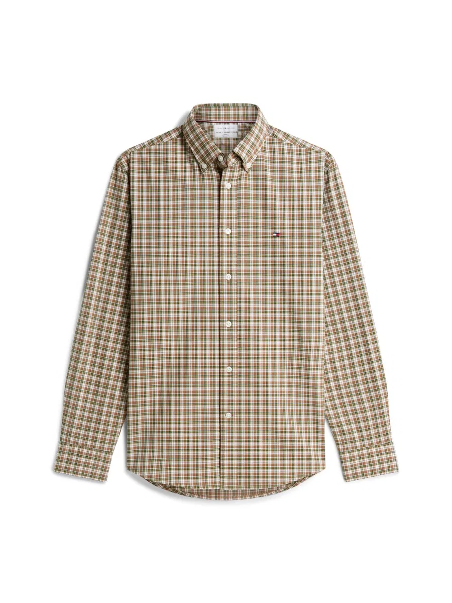 Рубашка на пуговицах TOMMY HILFIGER Regular fit Button Up Shirt 'Flex', светло-коричневый