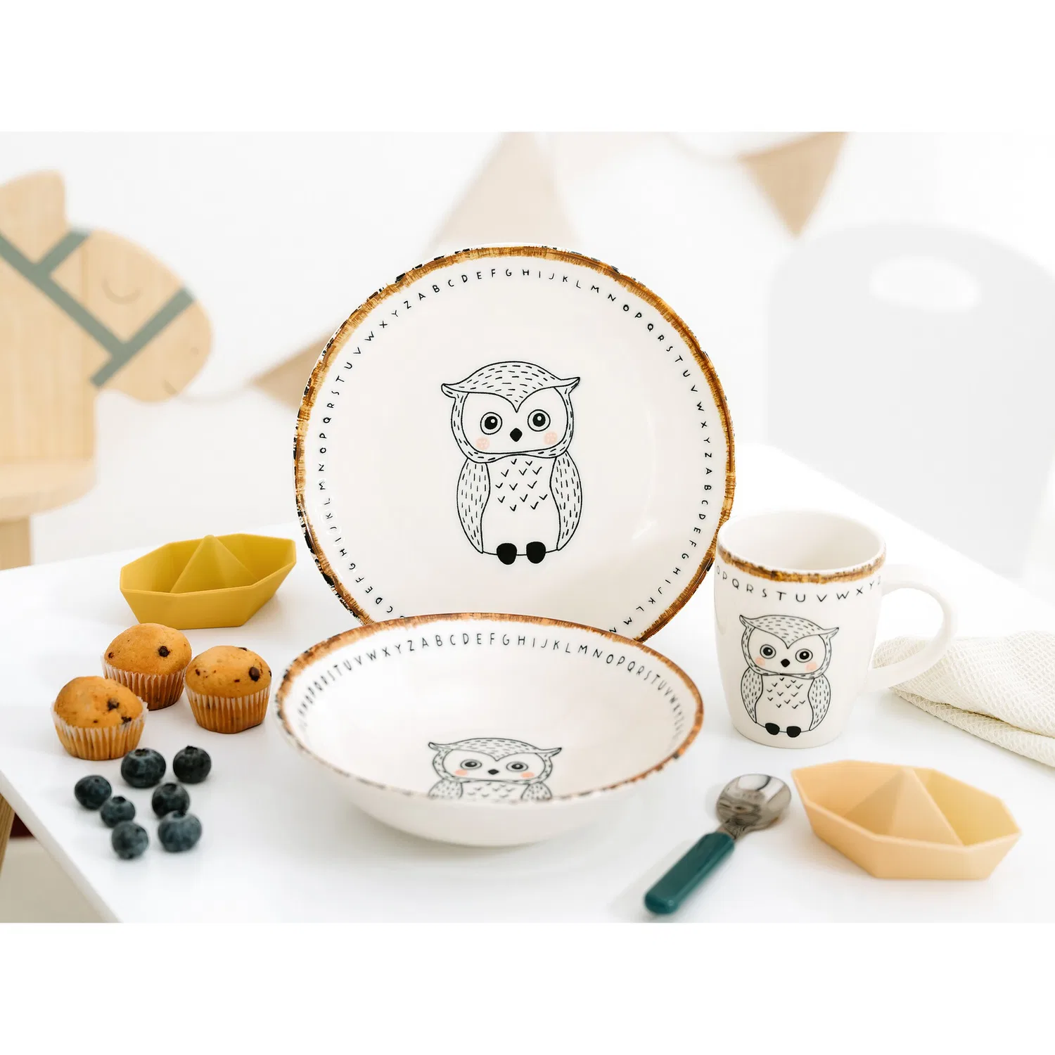 Детский набор посуды 3 предмета Сова CreaTable, Braun — фото 2