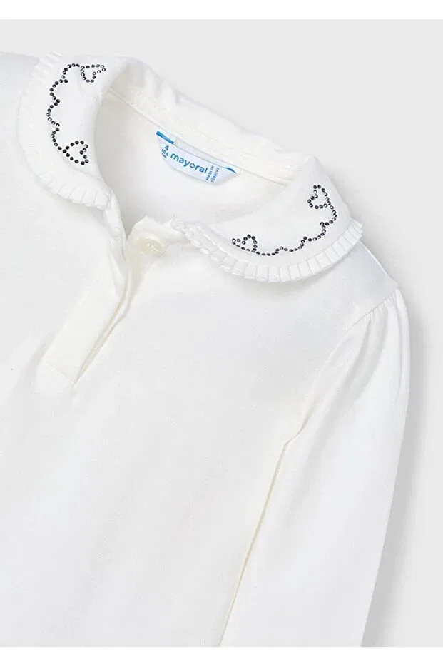 Детская футболка для девочек с длинным рукавом Winter Girl's Collared Stoned T-shirt Mayoral, Nude Color