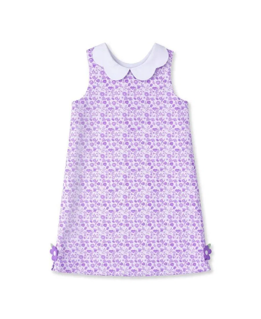 Платье-трапеция без рукавов с цветочным принтом Big Girl 7-8 Printed Pique Dress with Flowers Florence Eiseman, Dark Purple