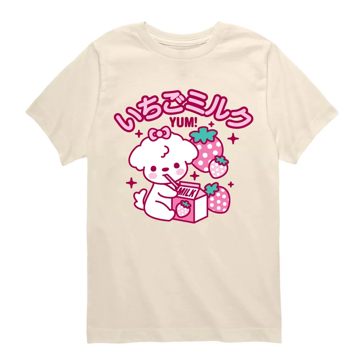 Детская футболка с принтом Strawberry Milk Instant Message, Cream