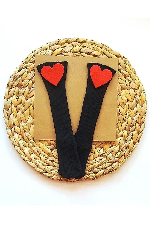 Детские носки для девочек с сердечками Asa Bebek Çocuk, Red Heart Black Socks