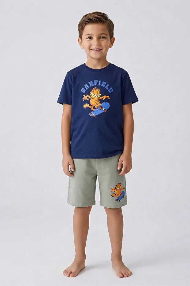 Детский комплект футболки и шорт с принтом Garfield, Navy Blue