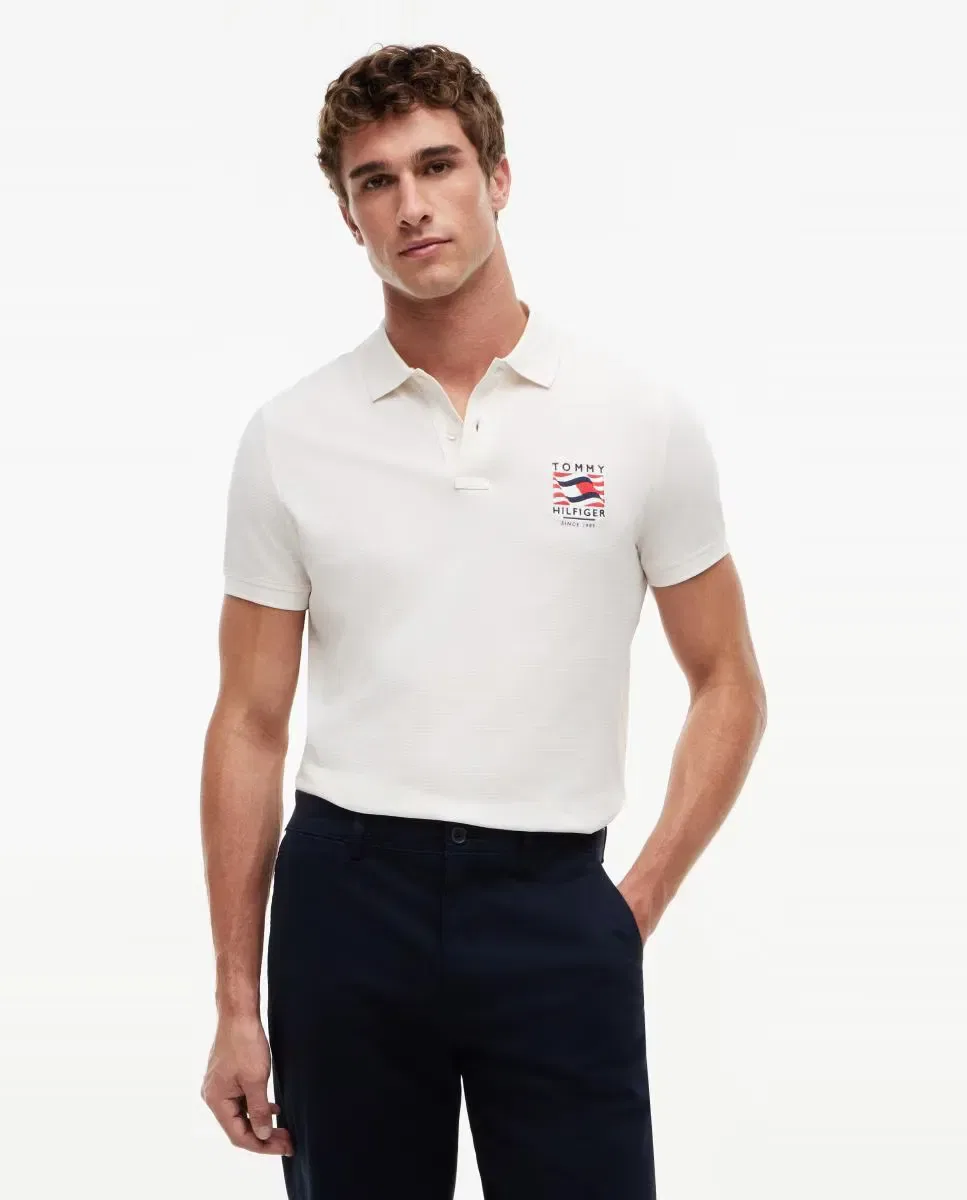 Мужское поло с коротким рукавом с вышитым флагом Tommy Hilfiger, Белый