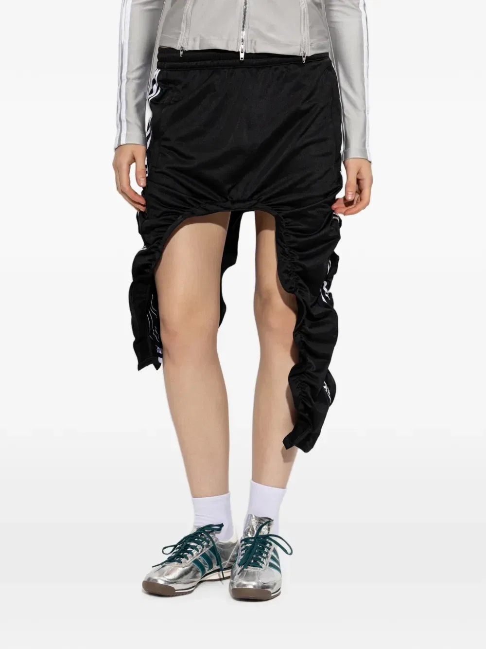 Юбка со сборками и боковыми полосками Adidas, черный — фото 3
