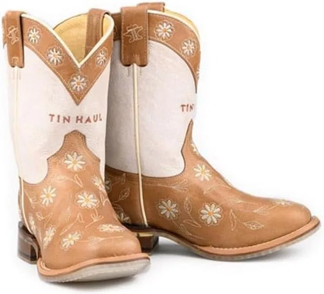 Детские ковбойские сапоги для девочек из кожи с принтом Daisy Tan Tin Haul, Tan — фото 2