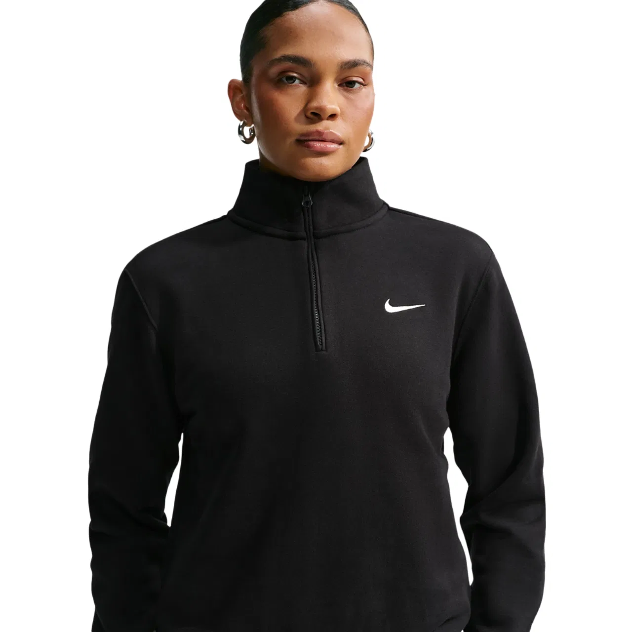 Женская флисовая толстовка на молнию средней плотности Nike Studio Fleece Midweight Quarter Zip, Total Black/Sail