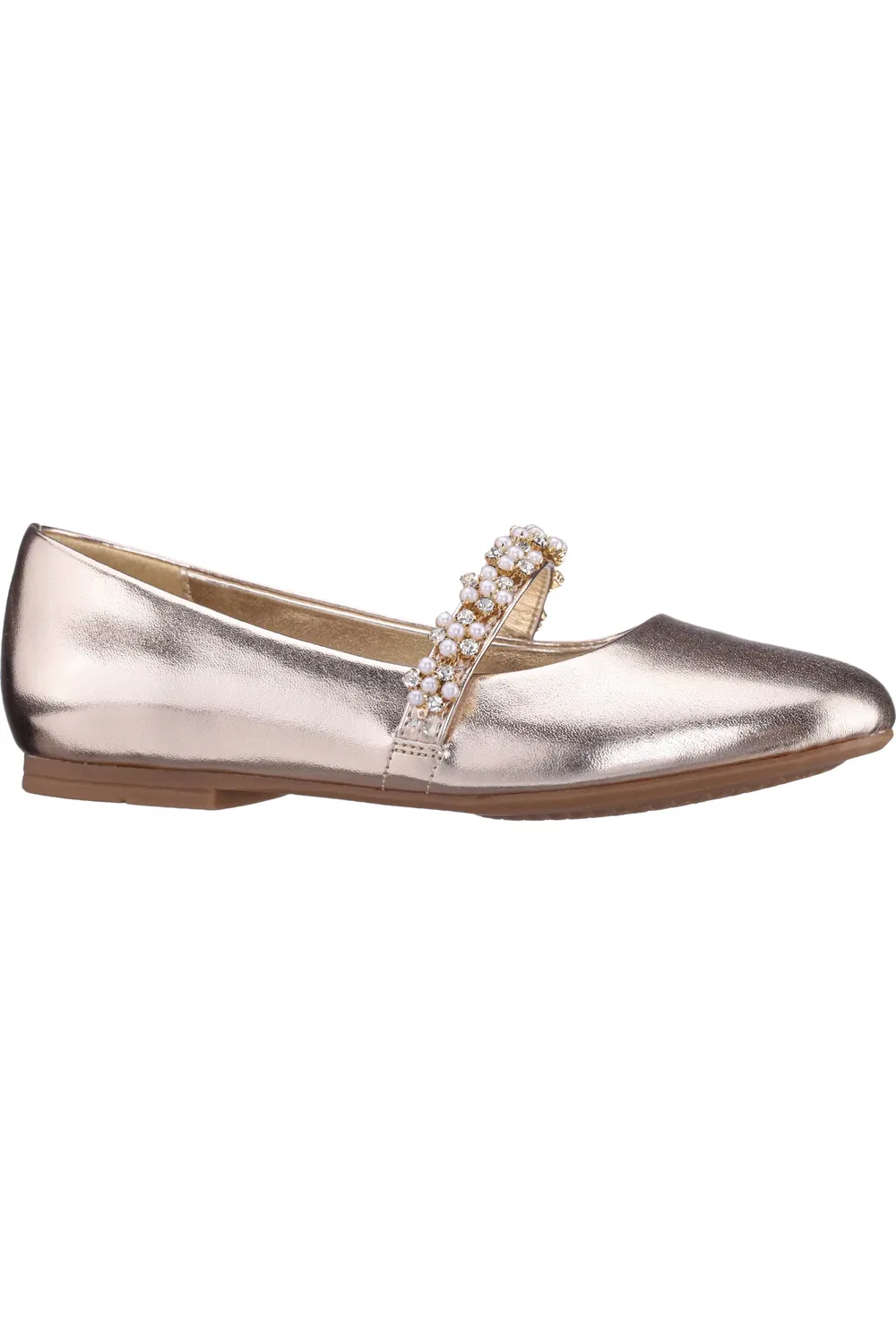 Детские туфли балетки с блестящей пряжкой Joansie Flat Nina, Light Gold Metallic