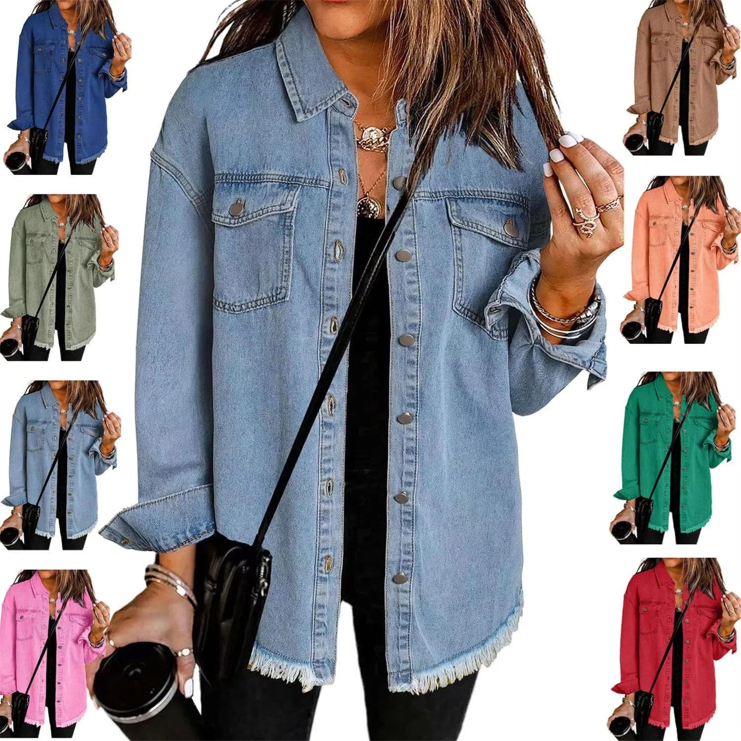 Женское джинсовое пальто oversize с пуговицами, Azzurro