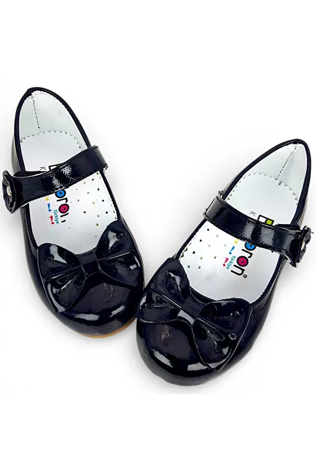 Детские балетки для девочек с бантом Beebron, Patent Leather Black — фото 4